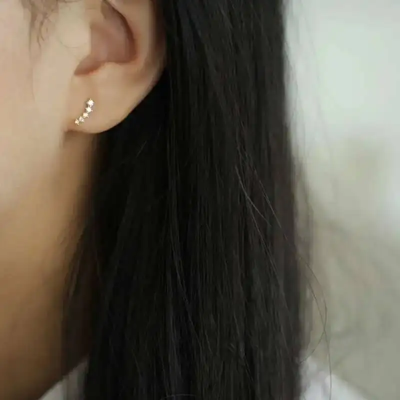 Spike 14K Real Solid Gold Stud Earring, Czech Cz Crystal, Jewelry, kj90 - Image 5