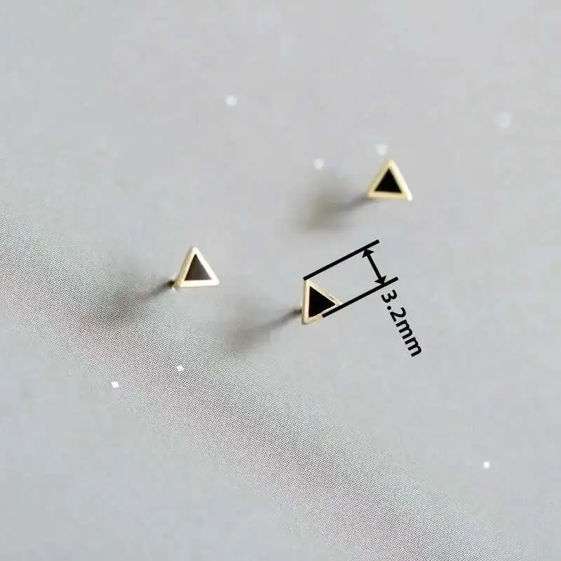 Customized Light Plate Black Triangle, Pure 9K Gold Personality, Mini Versatile Fold Earrings, kj275 - Image 2
