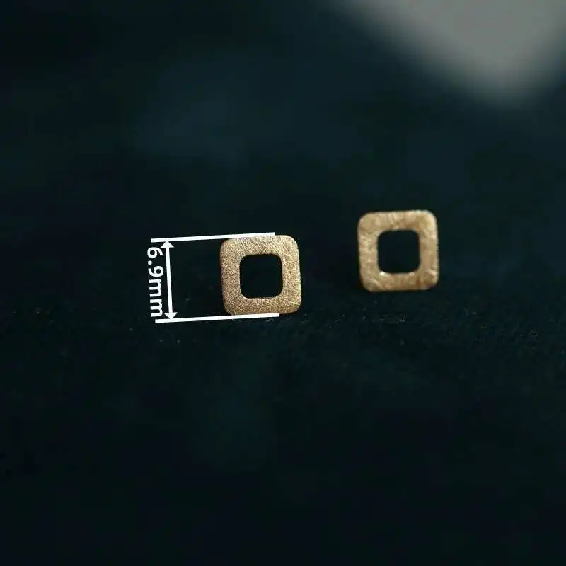 9k Solid Gold Brush Scrub Square Earring Stud, Minimalist Chic Simple Minimal Styles, Jewelry, kj243 - Image 2