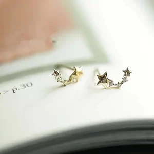 Meteor Crystal Shooting Star Earring, Minimal Dainty Jewelry, 9K Solid Gold, Bride, Bridesmaid, kj250