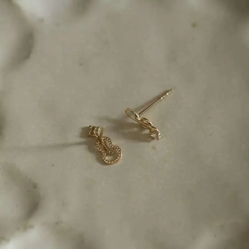 Solid 14K Gold Earrings, Dainty, Violin Notes, Stud Jewelry, Minimal Style, Bridal, kj157 - Image 5