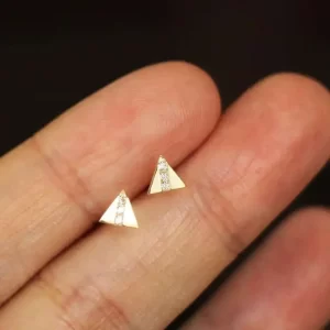 Triangle Paper Airplane Stud Earring, Crystal Jewelry, Simple Dainty Mini Style Gift, 9K Solid Gold, kj80