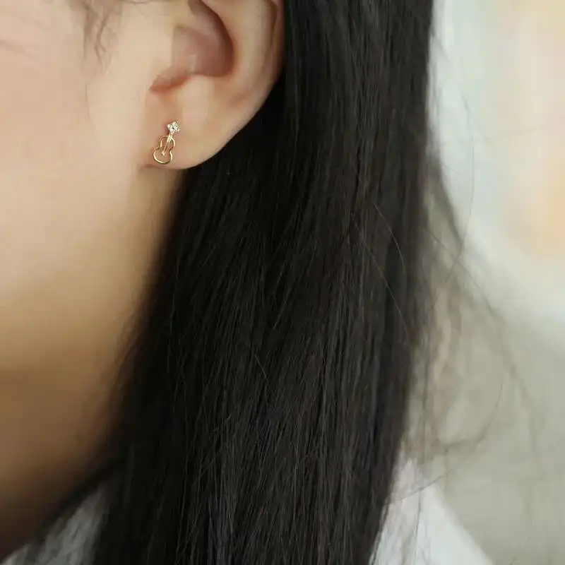 Solid 14K Gold Earrings, Dainty, Violin Notes, Stud Jewelry, Minimal Style, Bridal, kj157 - Image 4