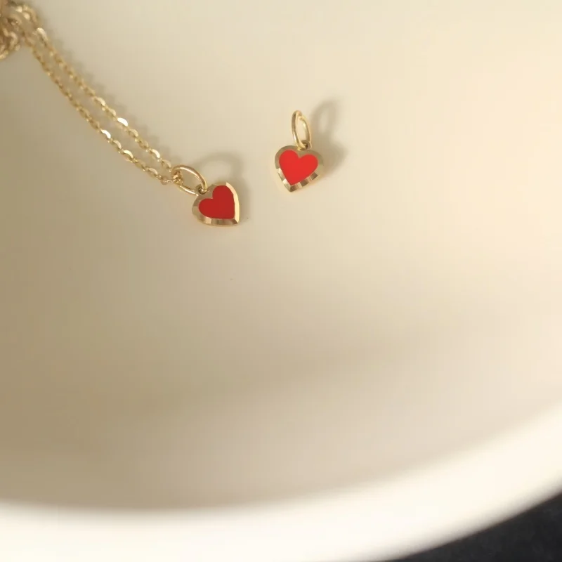 10K Gold Red Heart Pendant Hypoallergenic Mini Jewelry for Women, Fashion Gift 358 - Image 3