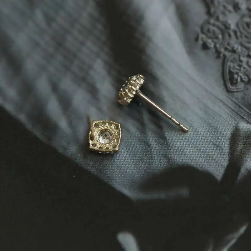Pure 9K Gold Inlaid with Zircon Diamond, Mini Court Style, Japanese and Korean Earrings, kj221 - Image 6