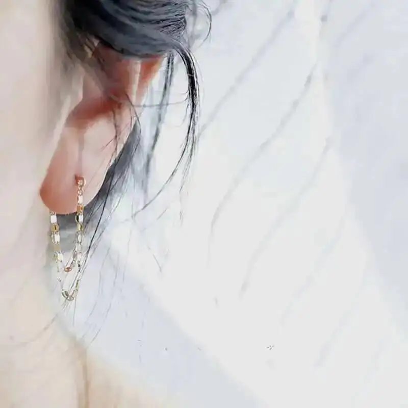 Double Tassel Earrings for Female, 14K Gold, Japanese Design, Exquisite Shining Lips, Kiss Word, kj422 - Image 6