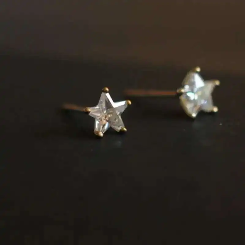 9k Solid Stars Earring, Small Gold Stud, Trendy Earrings, Handmade, Women Fine Jewelry for Girl, Wholesale, kj81