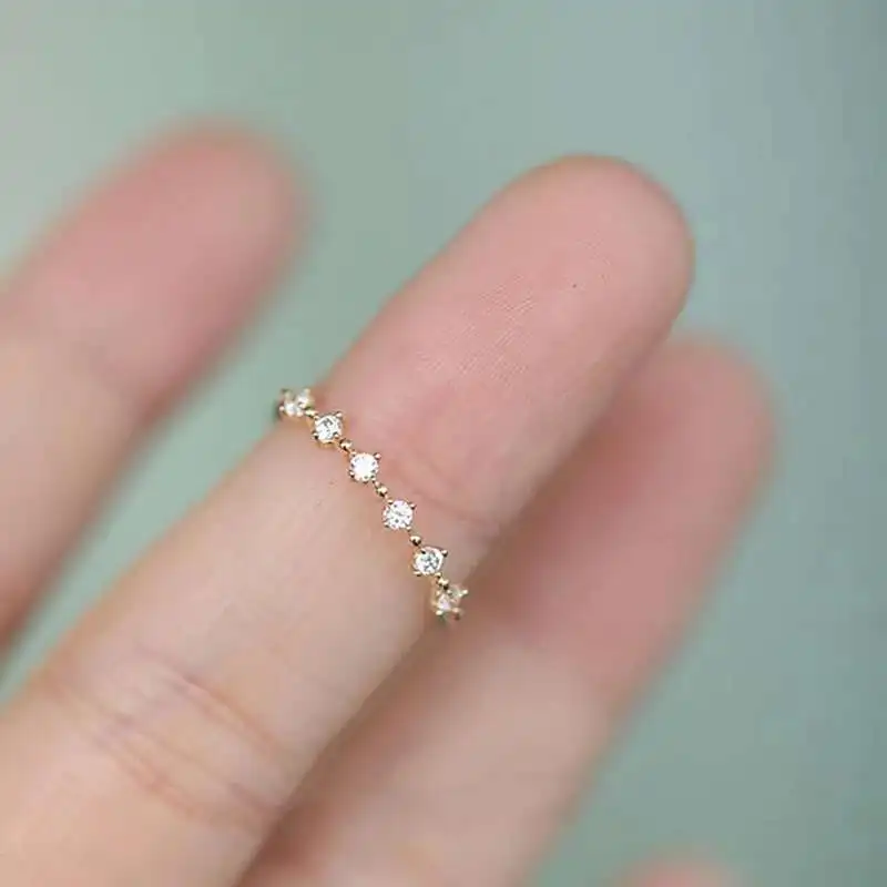 14K Gold Thin Diamond Cz Crystal Stacking Ring, Minimalist Jewelry, kj509 - Image 3