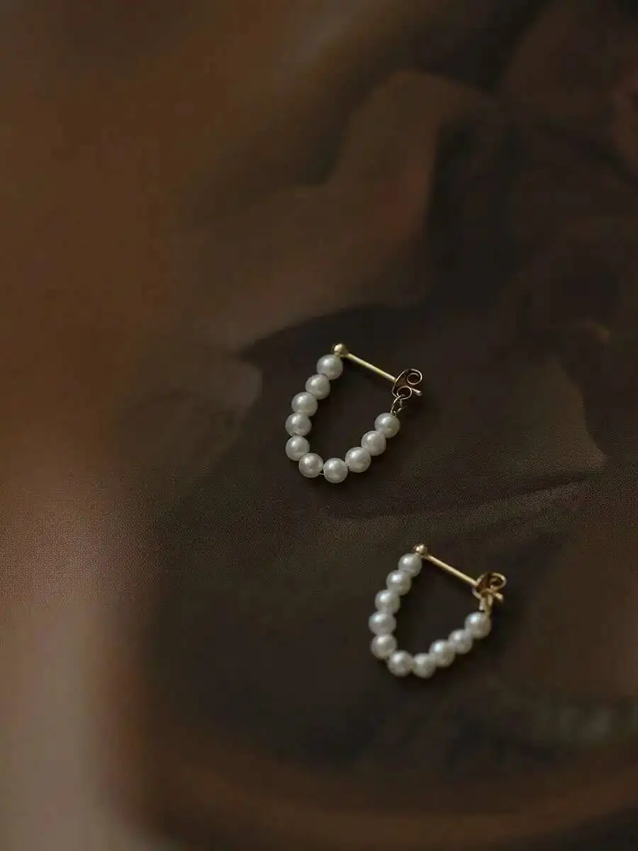 Pure 9K Gold a String of Fresh Water Pearls, Hanging Style, Gentle French Small Earrings, kj423, New