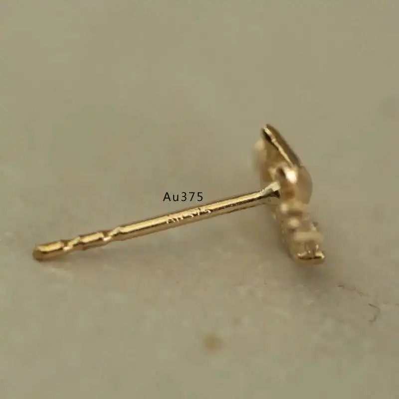 9k Real Solid Gold Unique Stud, Dainty Mini Moon Crystal Earring, Simple Minimal Jewelry, Victorian Vintage, kj91 - Image 4