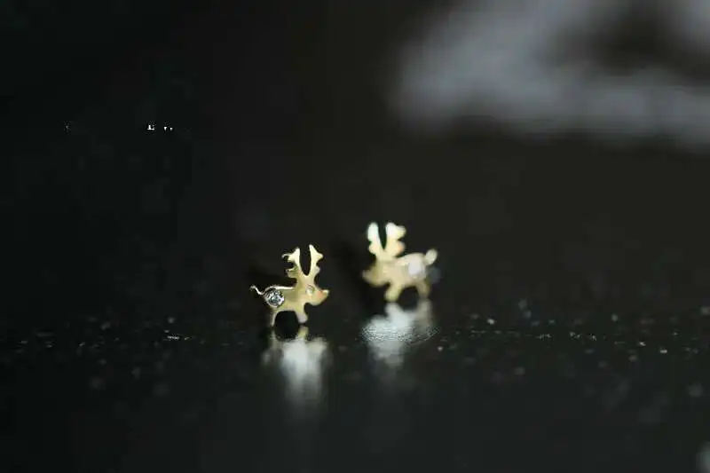 14K Pure Gold Heart Earrings, Reindeer, Snowflake, Christmas Holiday Studs, Dainty, Simple, Minimal Styles, Kids, kj150 - Image 3
