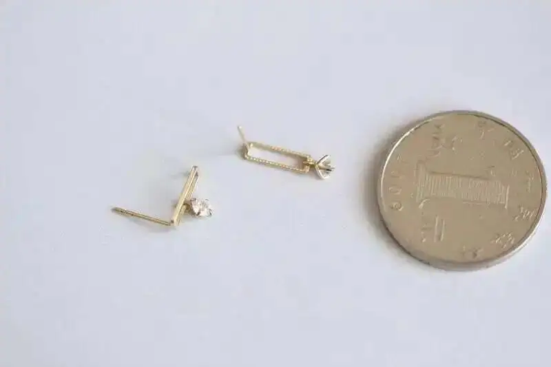 Rectangle Plate Bar Dangle Drop Crystal Stud Earring, 9K Solid Gold, Unique Minimal, Simple Dainty Style, kj217 - Image 4