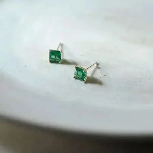 Emerald Earrings for Women, 9K Gold, Simple Goddess Fan, Compact, Summer Luxury, New Fashion, 2021, kj442