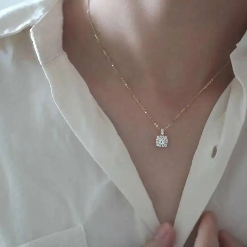 Custom Full Small Luxury Block Pure 9k Gold Micro Inlaid Zirconium Diamond Mini Necklace Pendant kj293