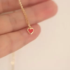 10K Gold Red Heart Pendant Hypoallergenic Mini Jewelry for Women, Fashion Gift 358