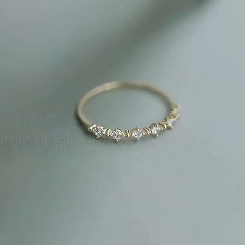 14K Gold Thin Diamond Cz Crystal Stacking Ring, Minimalist Jewelry, kj509 - Image 5