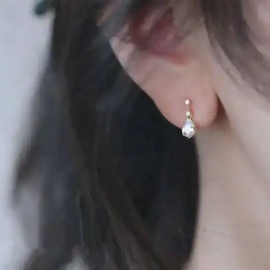 9K Real Gold Stud Dangle Drop Crystal Earring, Victorian Vintage Jewelry, Royal Gift, Minimal, kj207