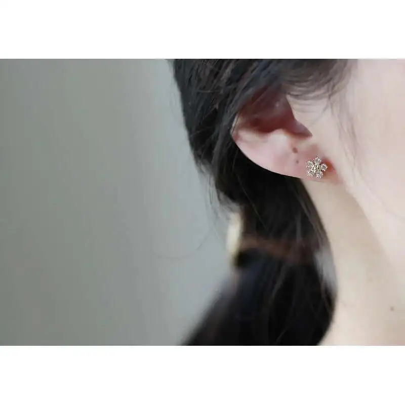 Pure 9K Gold Jewelry Earrings for Women, Five Diamond Flower, 2020, kj237 - Image 5