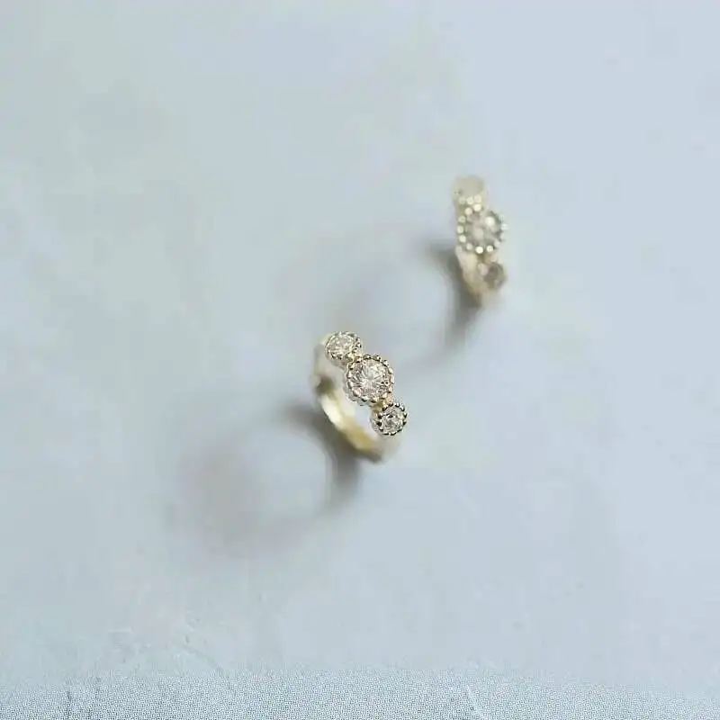 Three Diamond Earrings, Pure 9K Gold, Small Zircon, Lovely Temperament, Mini Japanese and Korean, kj229 - Image 2