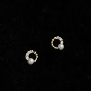 Unique Single Studded Pearl Crystal Simple Earring, Minimal Style, Kids Cute Girls, 9K Solid Gold, kj240