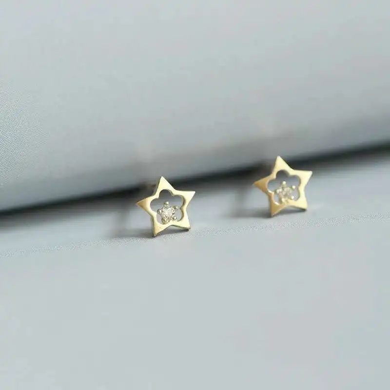9K Gold Cute Star Mini Drop Earrings for Women, Real Solid Gold, Hypoallergenic Jewelry Gifts, Trendy kj238 - Image 2