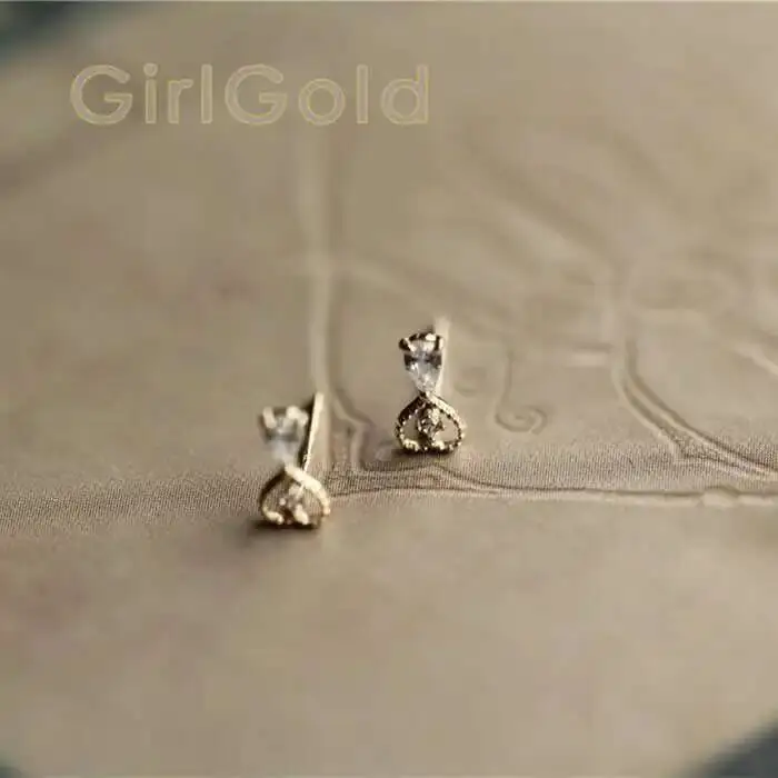 14K Solid Gold Dainty Heart Jewelry, Minimal Simple Style Gift Stud Earrings, kj147 - Image 4