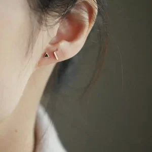 Customized Light Plate Black Triangle, Pure 9K Gold Personality, Mini Versatile Fold Earrings, kj275