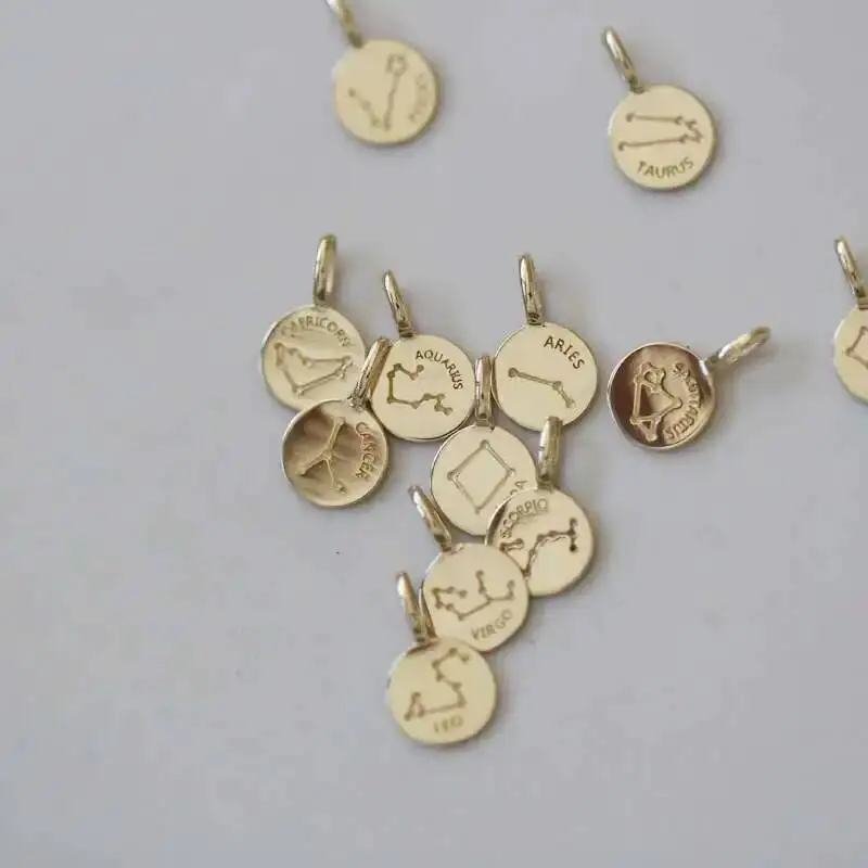 Pure 9K Hand Necklace for Women, 12 Constellations, Small Gold Coin Style, Mini Shiny Pendant, Gift, kj427 - Image 6