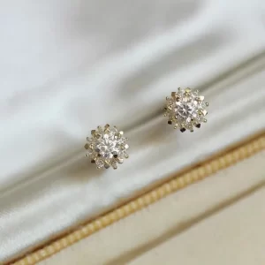 14K Solid Gold Sun Style Earrings for Women, Minimalist Design, Trendy and Elegant Jewelry kj93