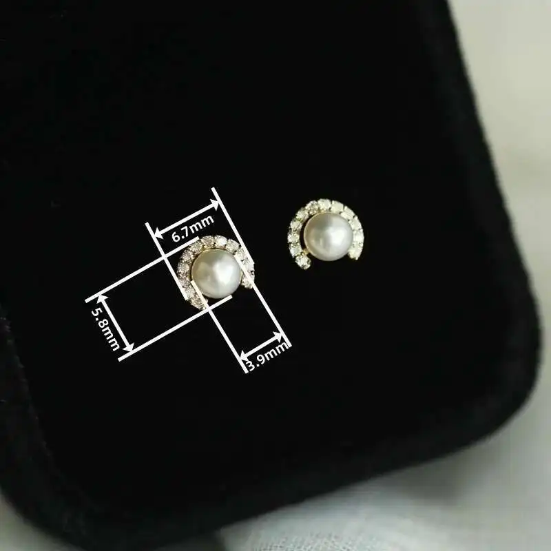 9K Solid Gold Studs with Natural Freshwater Pearl, Minimalist Hypoallergenic, Trendy Victorian Style kj113 - Image 3