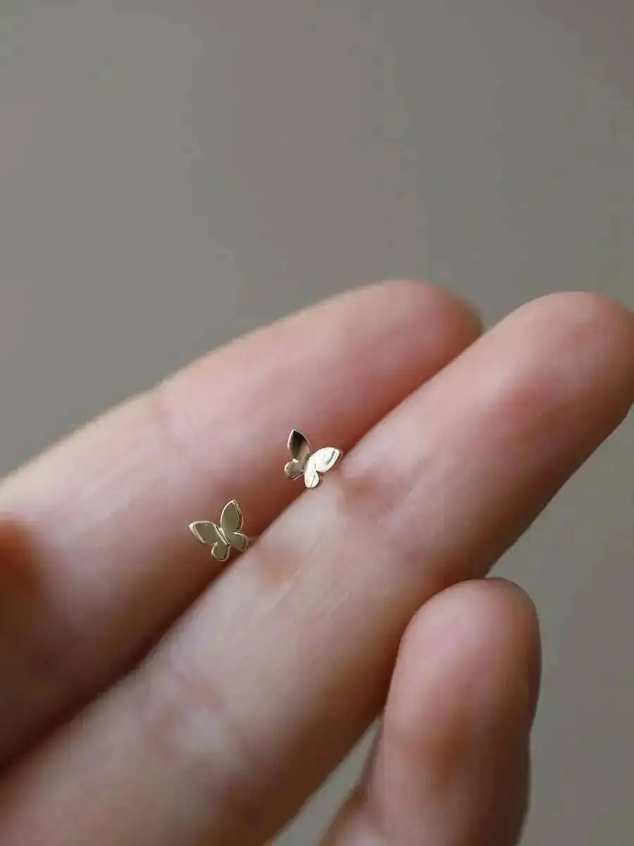 14K Gold Butterfly Earring for Women, Minimal Simple Style, Hypoallergenic, Trendy Jewelry, Gift, kj49 - Image 4
