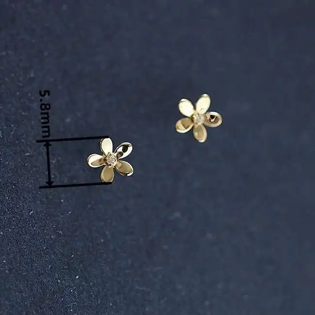 9k Gold Daisy Flower Crystal Stud Earring, Super Dainty, Mini, Simple Design, Wedding, Girls, Kids Gift, kj191 - Image 2