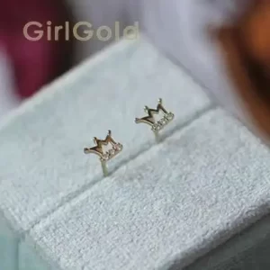 Crystal Stud Earring for Women, Crown and Princess, Prince, Mini, Dainty, Simple Style Gift, 9K Solid Gold, kj527
