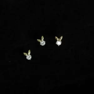 14K Gold Bunny Crystal Earring Stud, Dainty, Minimalist, Simple, Vintage, Minimal Styles, Kids Jewelry, kj190