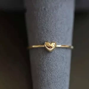 9k Solid Gold 3D Heart Love Ring, Simple Fine Jewelry, Wedding Party, kj503