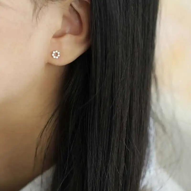 Solid 9K Gold Flower Stud Earring Women, Minimal, Simple Style, Gift for Bridesmaid, kj79 - Image 6