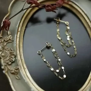 Double Tassel Earrings for Female, 14K Gold, Japanese Design, Exquisite Shining Lips, Kiss Word, kj422