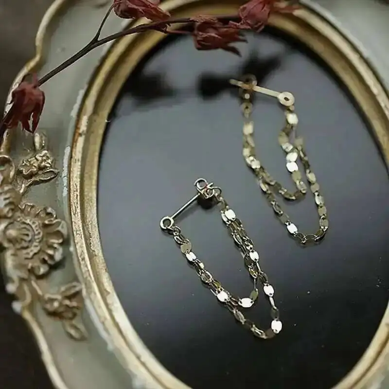 Double Tassel Earrings for Female, 14K Gold, Japanese Design, Exquisite Shining Lips, Kiss Word, kj422