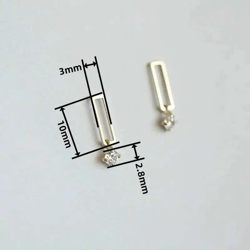 Rectangle Plate Bar Dangle Drop Crystal Stud Earring, 9K Solid Gold, Unique Minimal, Simple Dainty Style, kj217 - Image 2