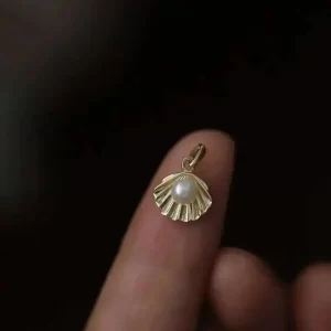 Real 9K Gold Necklace Pendant, Freshwater Pearl Shell Shape, Niche Design, Temperament, New, kj447, 2021