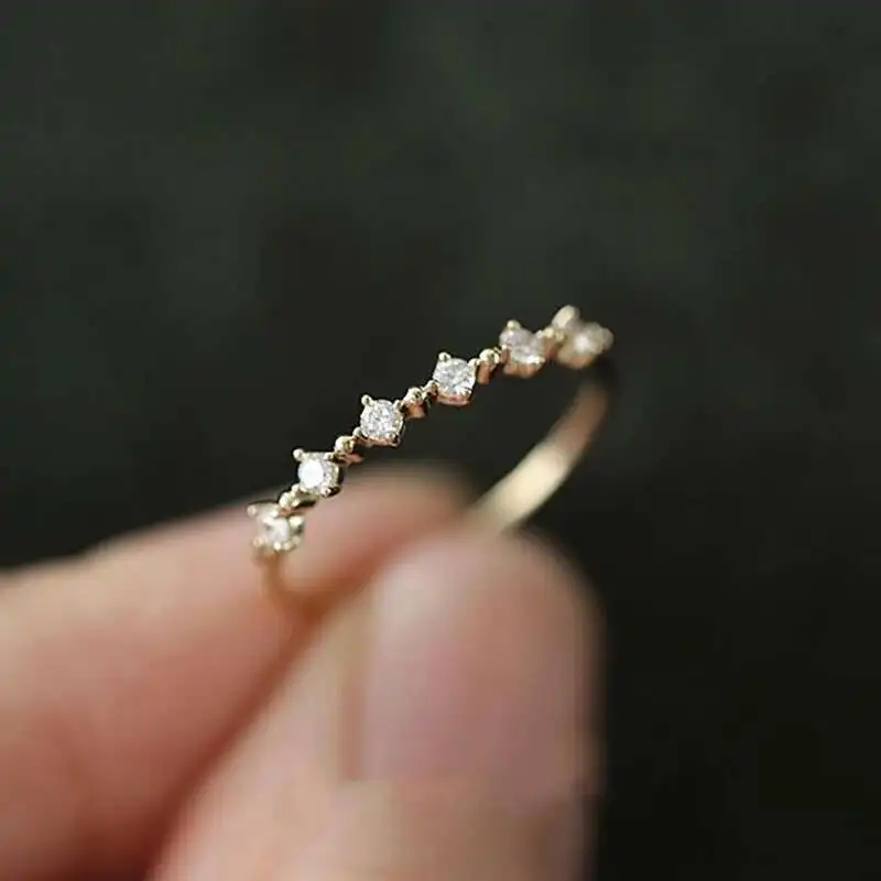 14K Gold Thin Diamond Cz Crystal Stacking Ring, Minimalist Jewelry, kj509