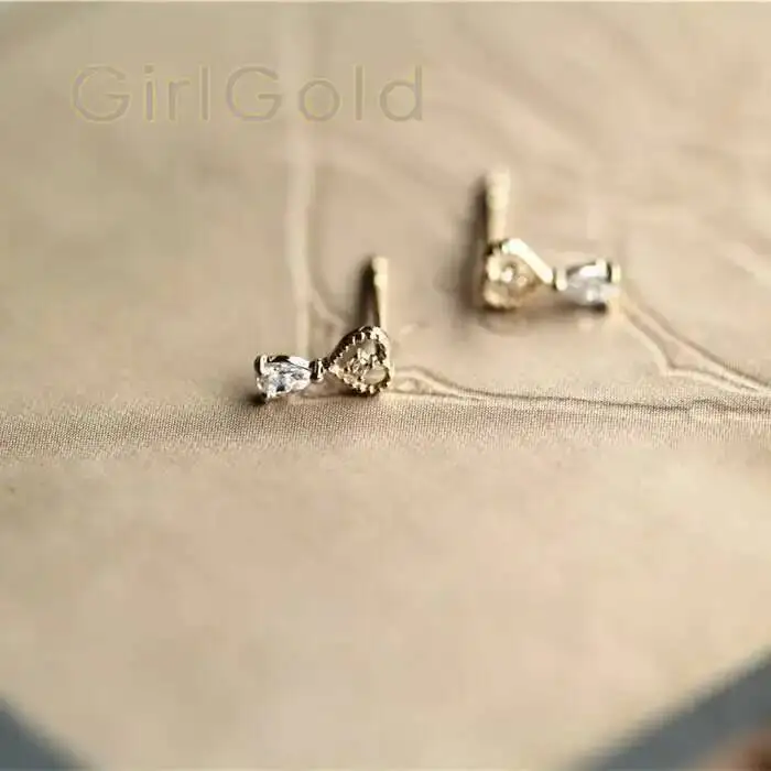 14K Solid Gold Dainty Heart Jewelry, Minimal Simple Style Gift Stud Earrings, kj147 - Image 6