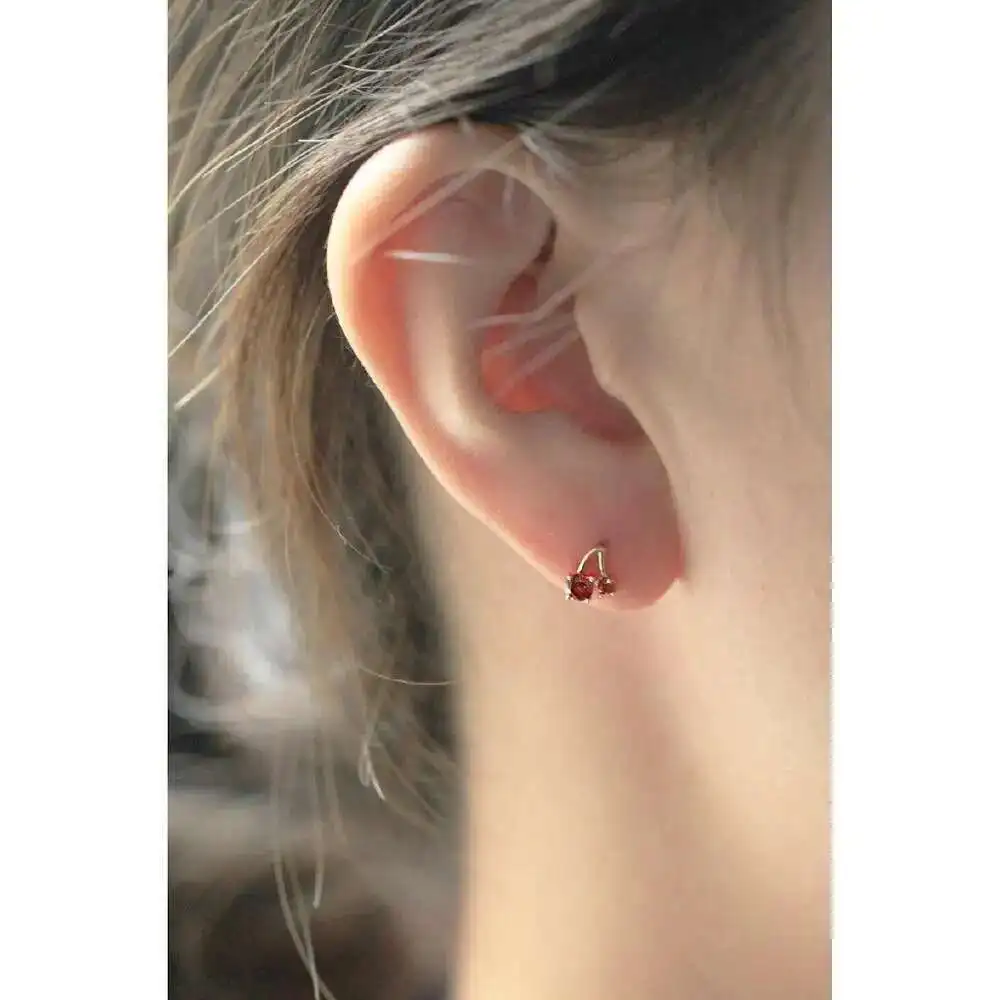 Pure Gold Cherry Earrings for Girls, Exquisite Lovely Feeling, Versatile, Japan and Korea, 9K, KJ297 - Image 3