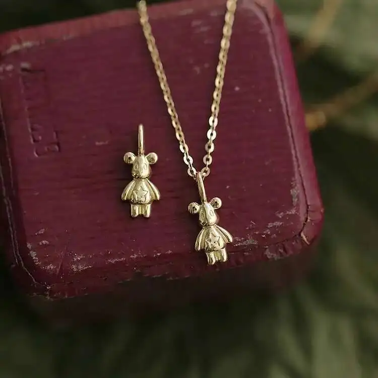 Lovely Bear Necklace Pendant, 9k Real Gold, Exquisite Girl Jewelry, Lovely, kj488