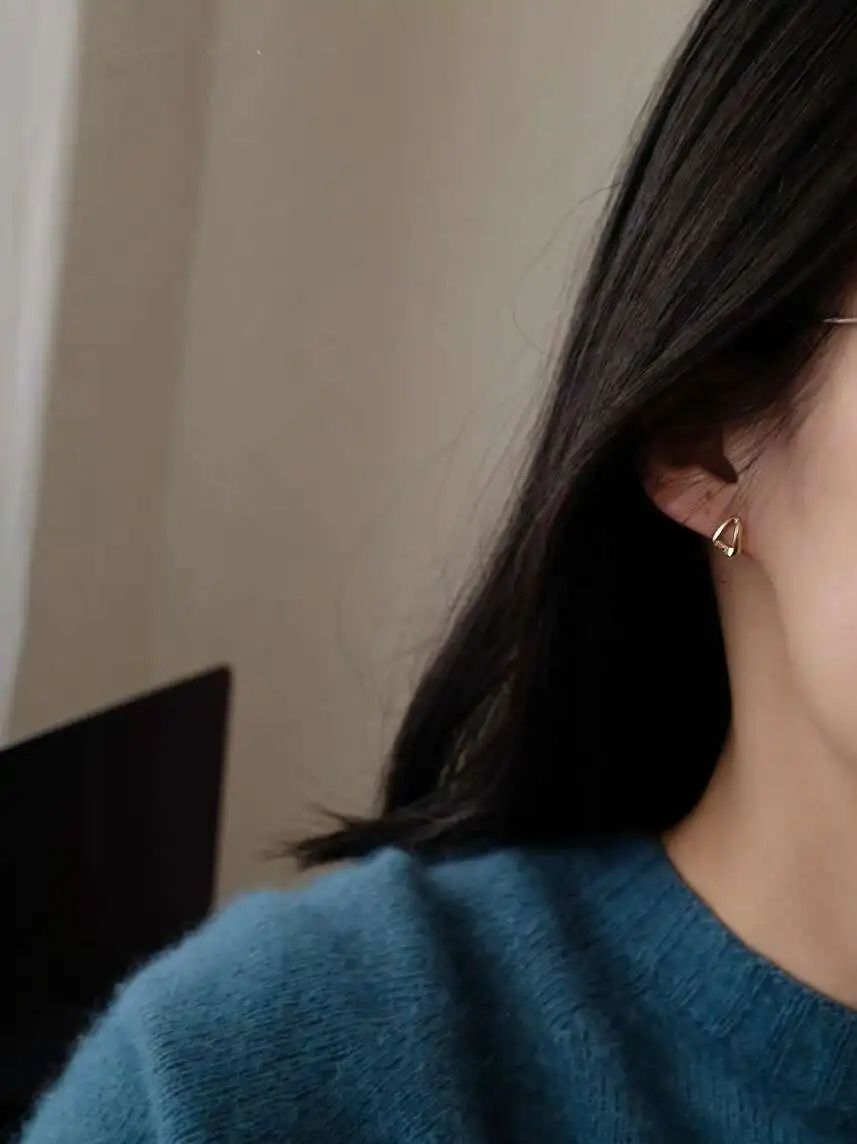 Pure 9K Gold Earrings, Stereoscopic Triangle, Fashionable Jewelry, New Arrival, 2021, kj438 - Image 4