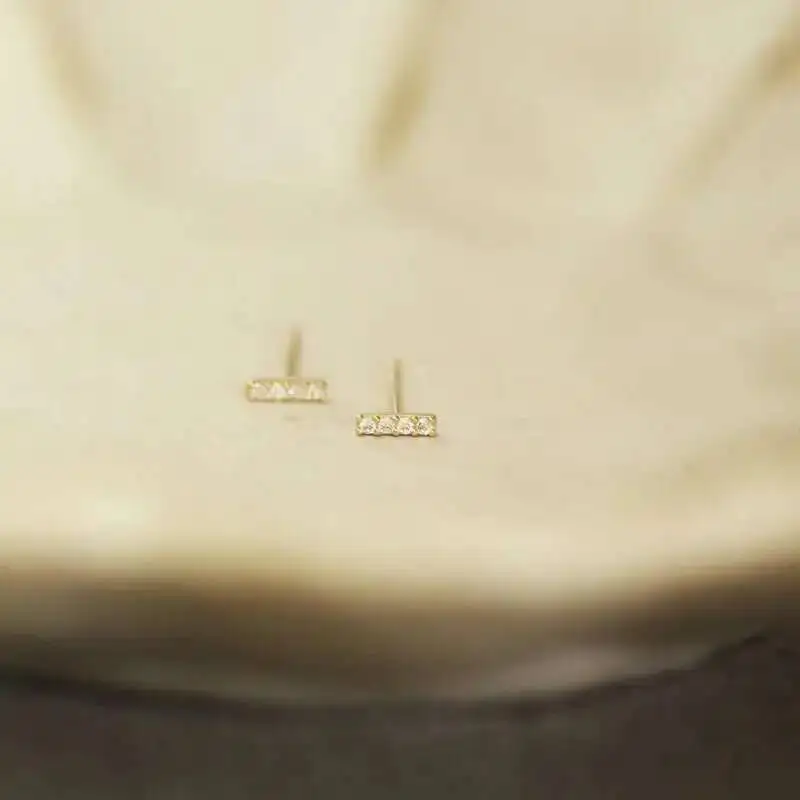14K Gold Strip Shape Crystal Stud Earring, Mini, Dainty, Minimal, Simple Style, Women Gift, kj46 - Image 5