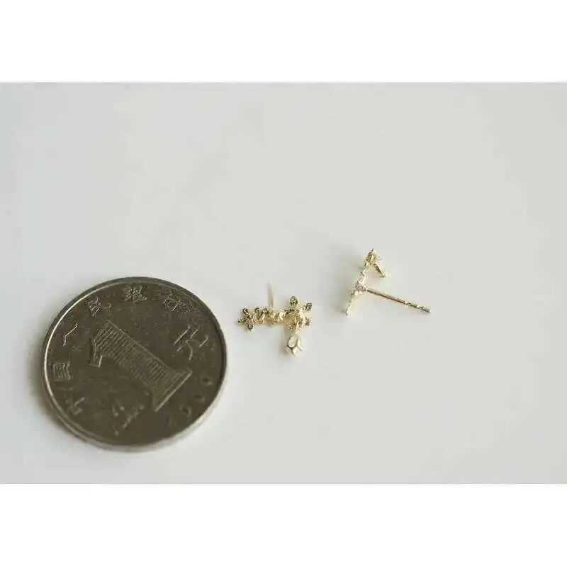 Gold Flower Inlaid Zircon Mini Earrings, Water Drop, Pure 9K Gold, Fashion Accessories, Valentine's Day, kj239 - Image 3