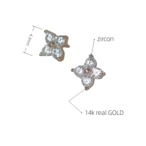 GOLDtutu 14K Real Gold Mini Stud Earrings Hypoallergenic CZ Jewelry Set for Women, Fashion Gift